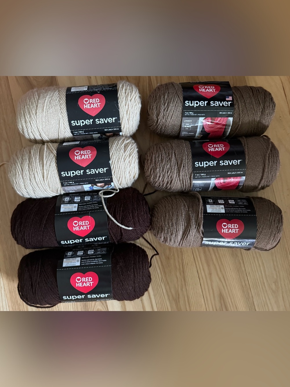 Red Heart Super Saver Yarn Lot 7 Skeins Buff Cafe Latte Coffee Acrylic
